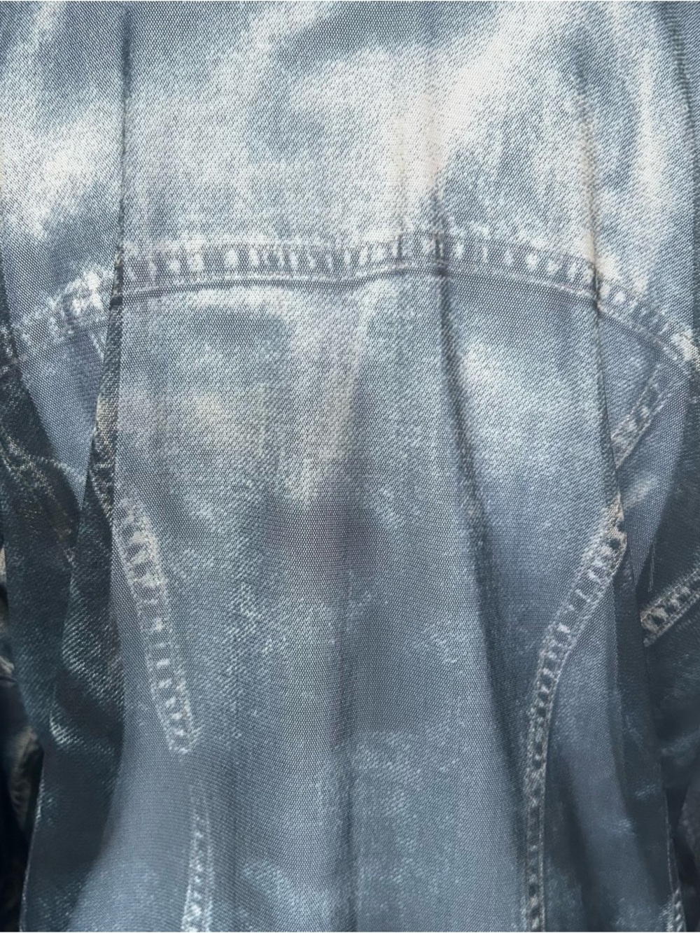 Y2K McBling Rhinestone Mesh Jacket Edgy Zip-up Faux Denim Printed Damee Size L - Picture 10 of 12